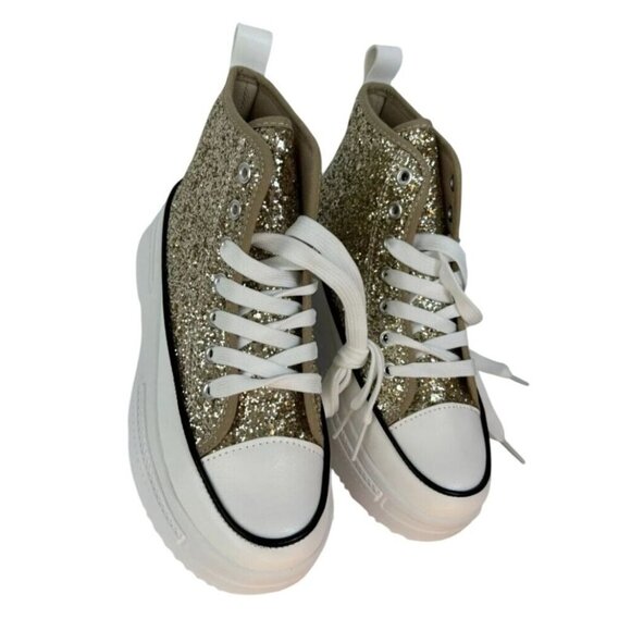 MATA / Rave Nights / Glitter High-Top / Platform / Sneakers / Gold & White - Picture 5 of 11